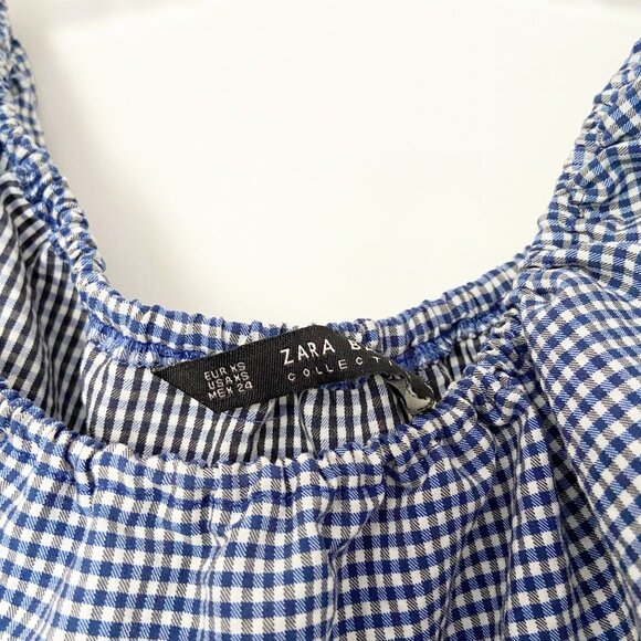 Zara Blue Gingham Off the Shoulder Cropped Blouse - Picture 4 of 6